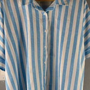 Blue and White Striped Button-Up Shirt